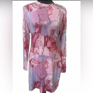Shein women’s size L pink print‎ long sleeve mini dress